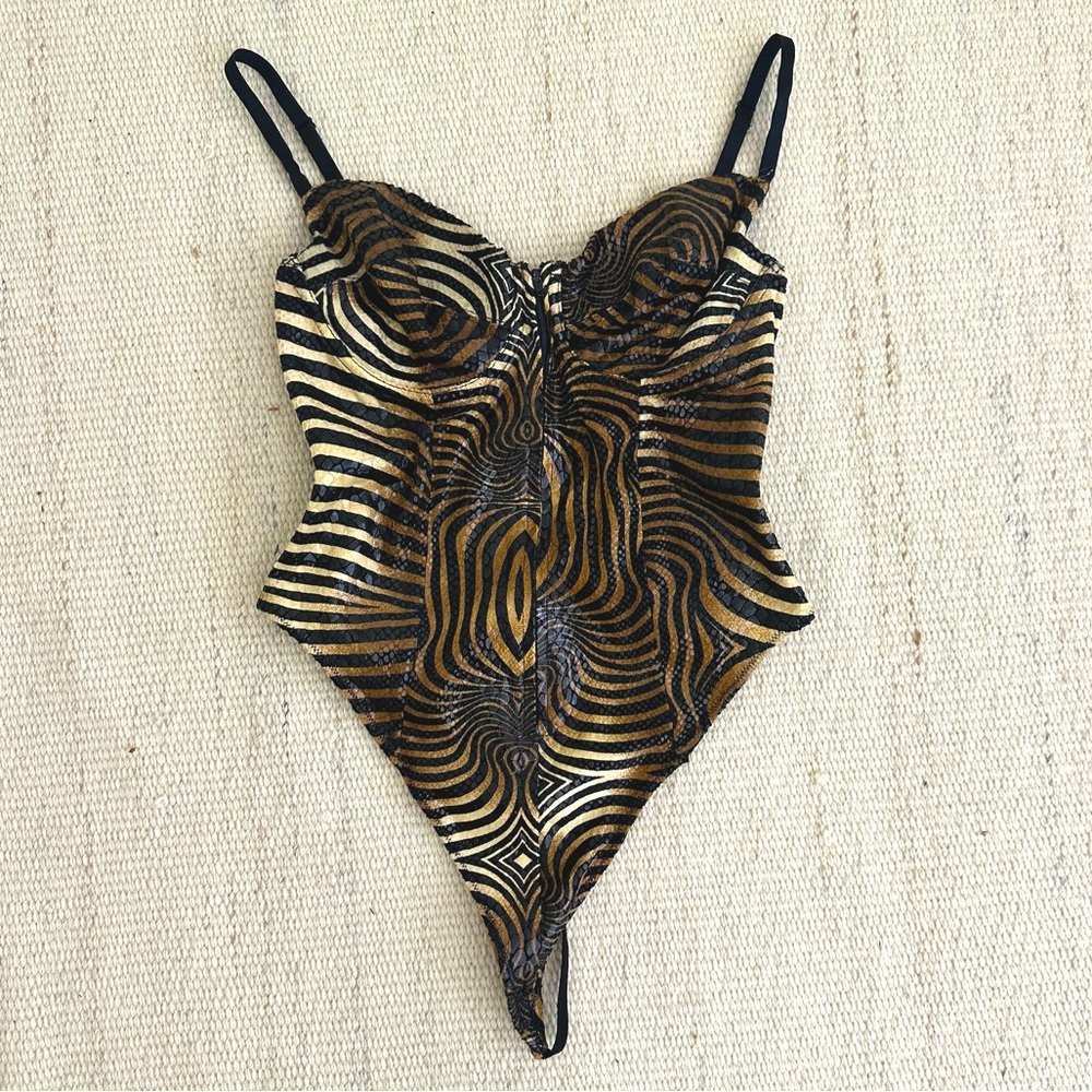 Animal 🐯 Print Vintage Zip Thong Bodysuit